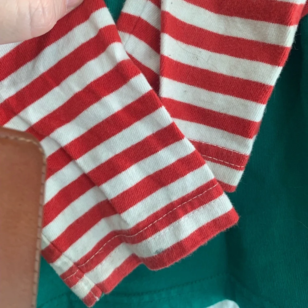 Mini Boden Santa Long Sleeve Shirt - Green Red, White flap holiday Christmas 6 7